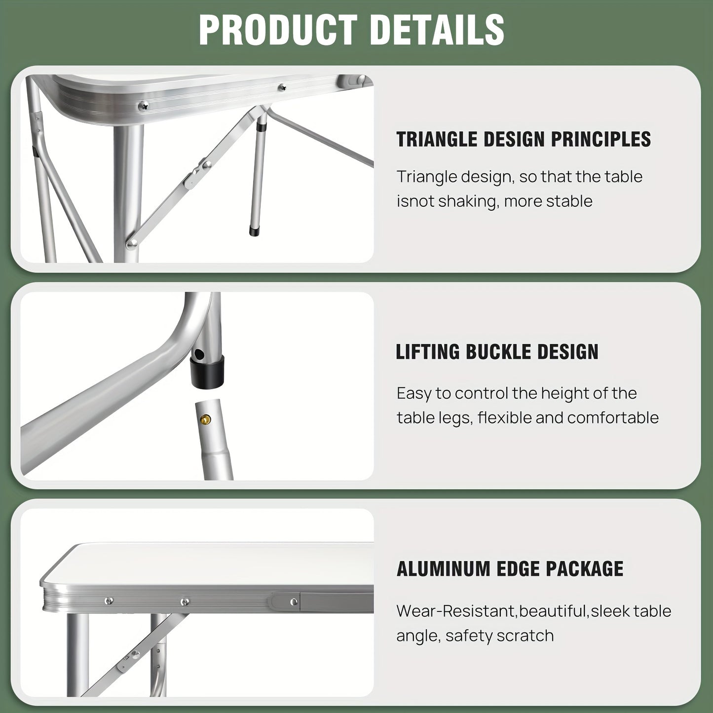 Verstelbare Vouwbare Camping - Picknicktafel – Lichtgewicht Aluminium Frame met Houten Blad – Ruimtebesparend Werk- of Eettafel voor Balkon, Tuin of Kleine Keuken