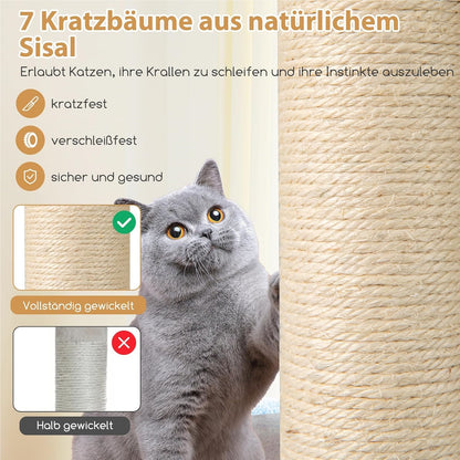 Krabpaal Kat – Klimboom Kattenmeubel – Speelboom Kat – Krabton – Kattenhuis – 151 cm Hoog – Natuurlijk Houten Sisal Krabpost