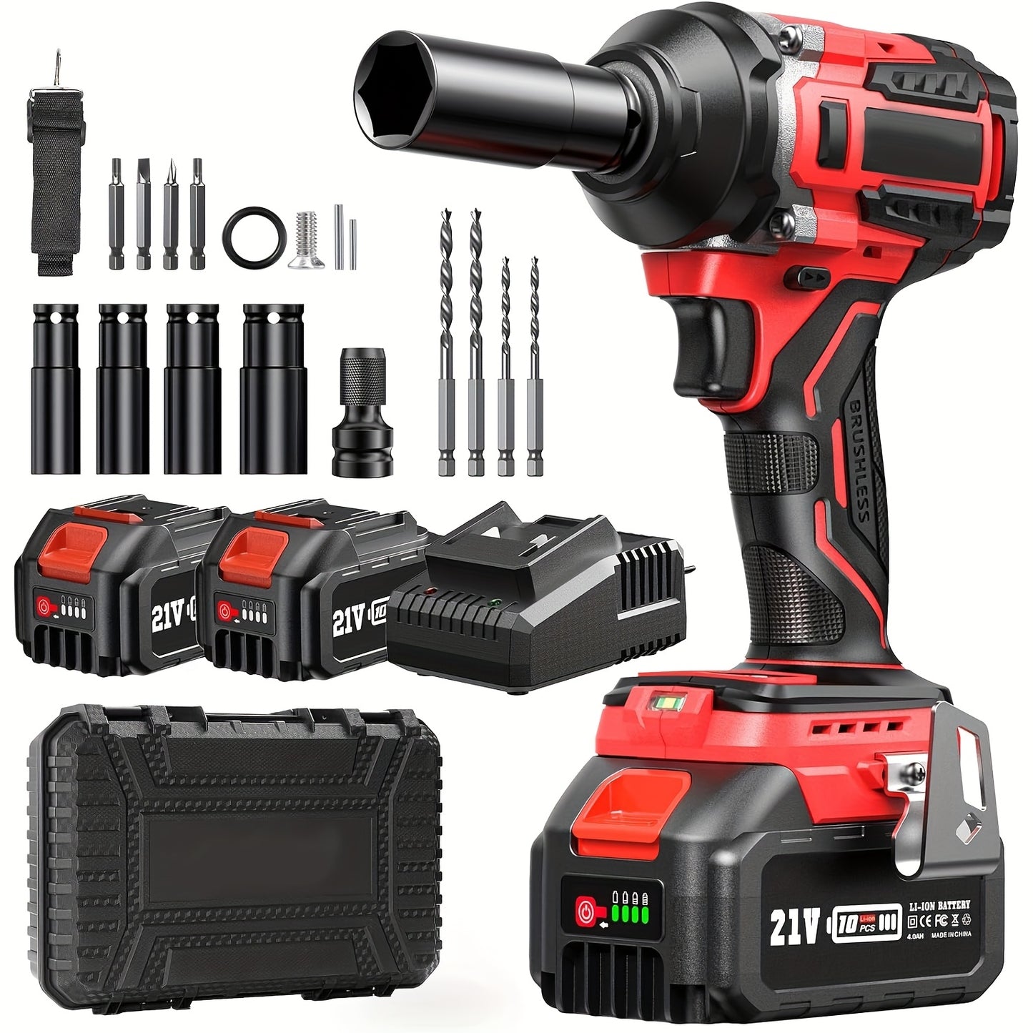 Slagmoersleutel – Impact Slagmoersleutel – Draadloze Slagmoersleutel – Accu Slagmoersleutel – 1/2 Inch – 700Nm Koppel – 2x 4.0Ah Batterijen