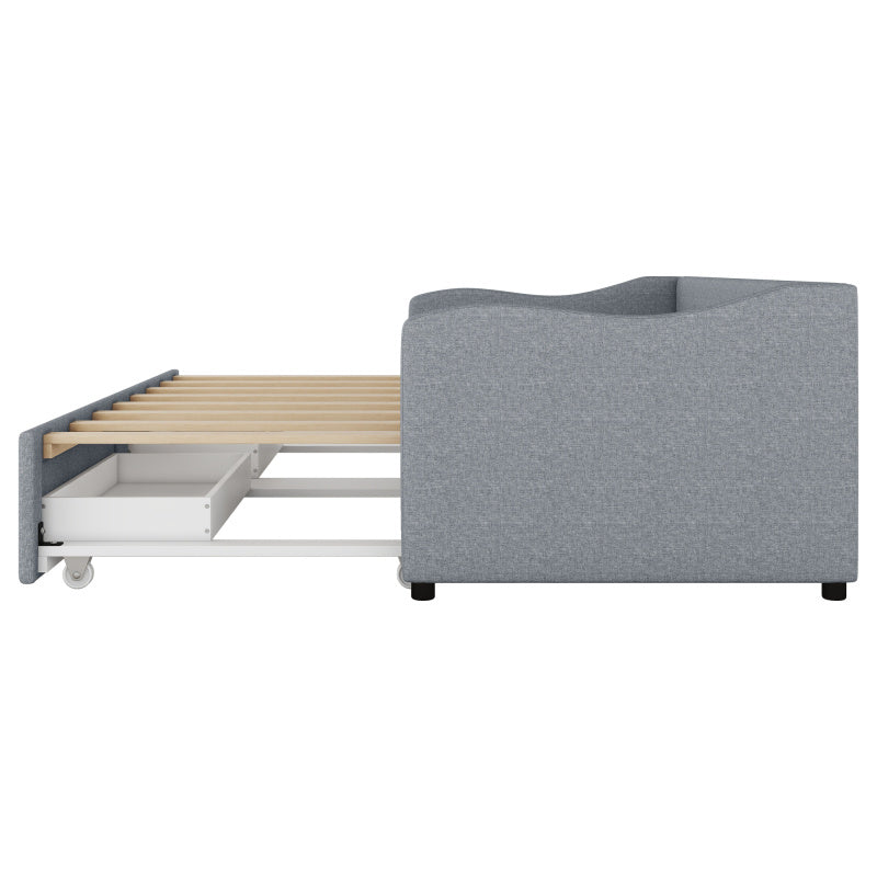 Slaapbank – Sofa Bed – Bedbank – Uitschuifbed – Bedbank met Lade – Grijze Linnenstof – Ruimtebesparend Ontwerp – Met 2 Opberglades