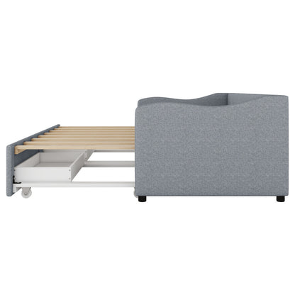 Slaapbank – Sofa Bed – Bedbank – Uitschuifbed – Bedbank met Lade – Grijze Linnenstof – Ruimtebesparend Ontwerp – Met 2 Opberglades