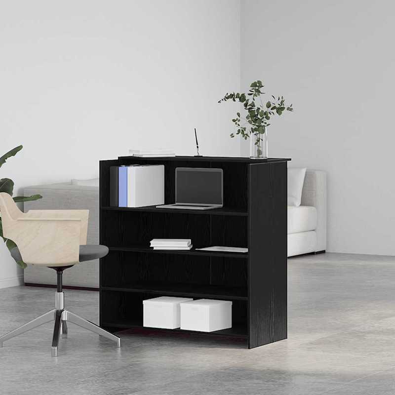 Ontvangstbalie – Receptiebalie – Balie – Bureau – Ingangsbureau – Zwart Eiken Look – Opbergruimte Met Lade – Stevig Houten Frame – 100x50x103,5 cm