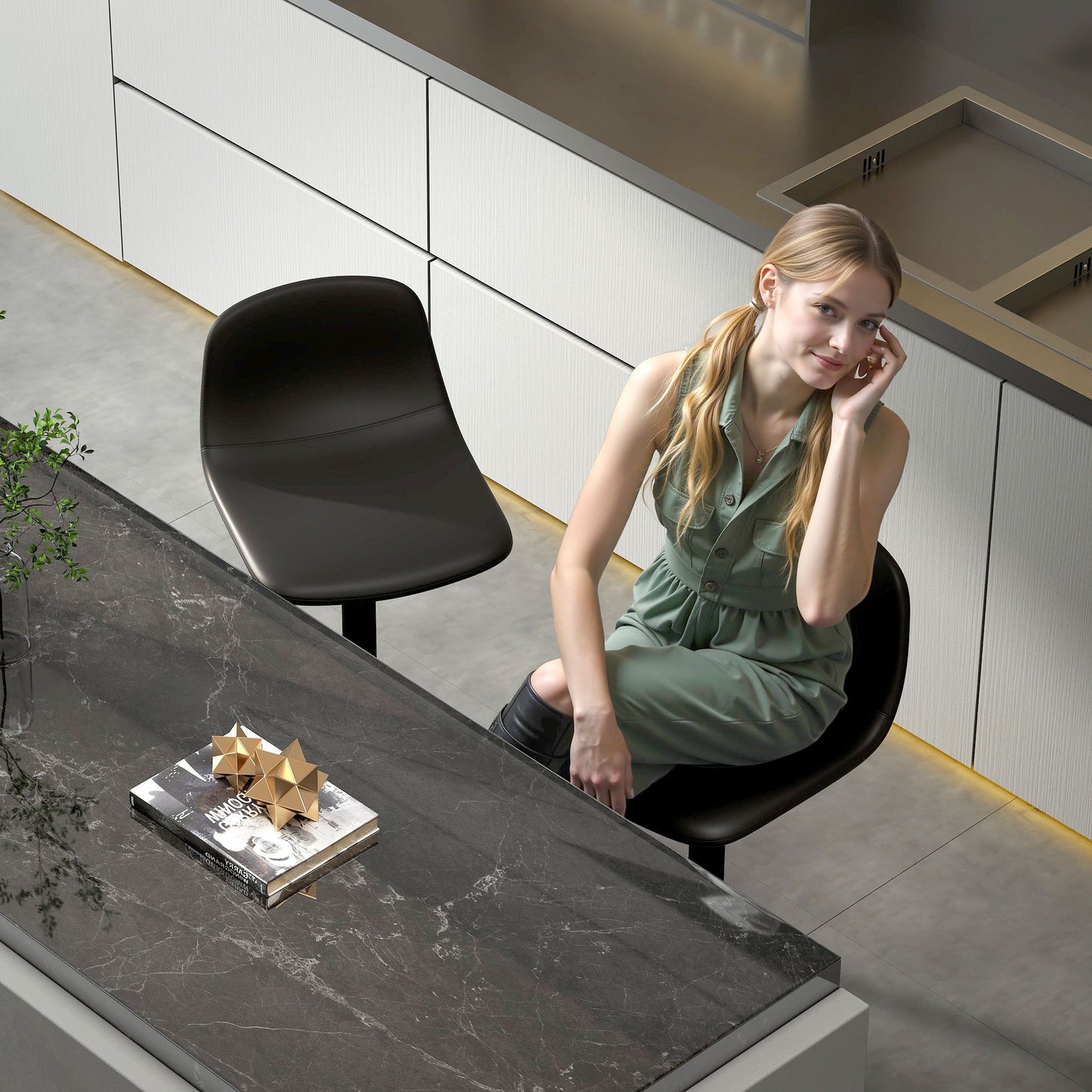 Barstoelen – Barkrukken – Barstoelen Set – Barkrukken Zwart – Barkrukken Met Rugleuning – Draaibaar – Kunstleren Bekleding – Stevig Metalen Frame