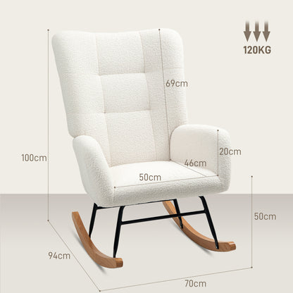 Schommelstoel – Relaxstoel – Fauteuil – Voedingsstoel – Loungestoel – Wool-Effect Stof – Stevig Rubberwood Onderstel – 70x94x100 cm
