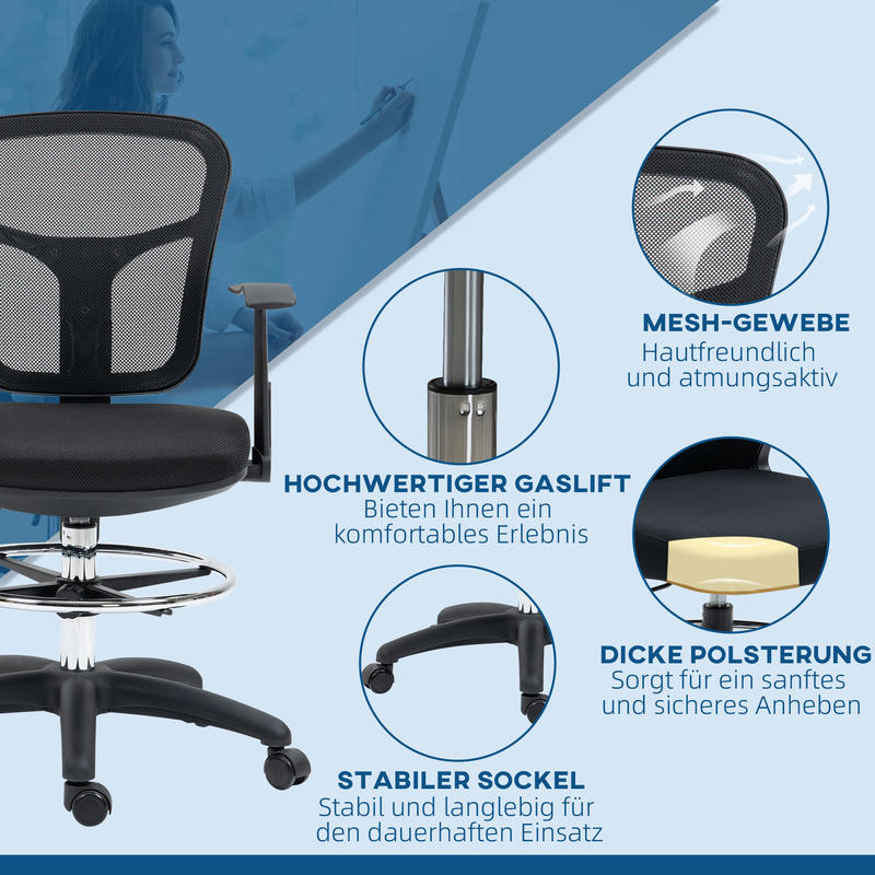 Ergonomische Bureaustoel – Office Chair – Ergonomische Stoel – Bureaustoel Voor Thuis – Draaistoel – Verstelbare Hoogte 59-115cm – Uitschuifbare Voetensteun – Ademend Mesh Rugleuning