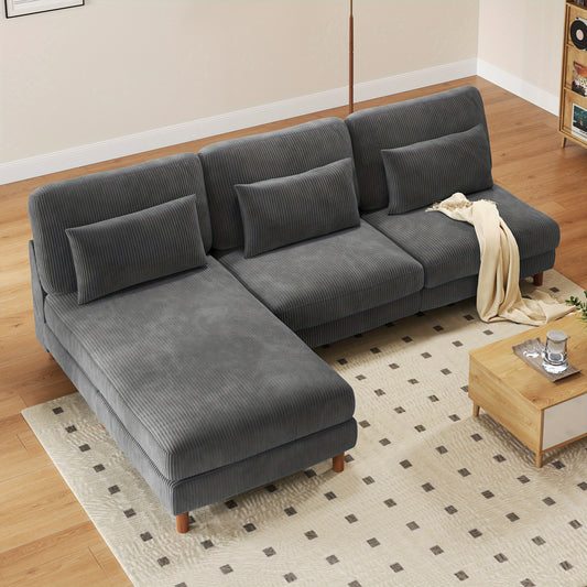 Hoekbank – Hoeksalon – Loungebank – Zithoek – Modulair – Extra Lang 256 cm – Ergonomisch Comfort – Corduroy Stof Met Massief Houten Frame