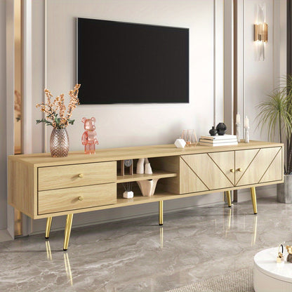 Tv Meubel – TV Kast – TV Stand – Tv Dressoir – Houten Tv-meubel – Modern Design – Gouden Accenten – 160 cm Breed – Met Laden en Schuifdeuren