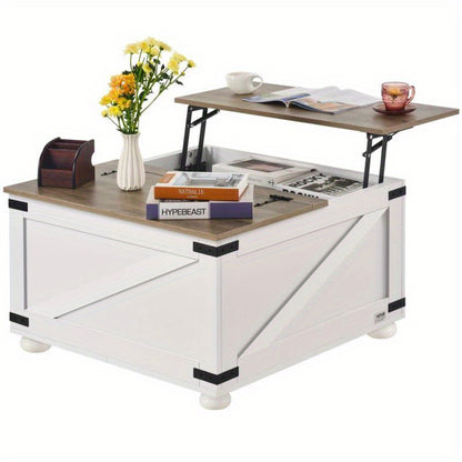 Salontafel – Woonkamertafel – Koffietafel – Bijzettafel – Tafel – Landelijk Design – Hout – Kantelbaar Liftdeksel – Opbergruimte – Compact formaat – Rustiek