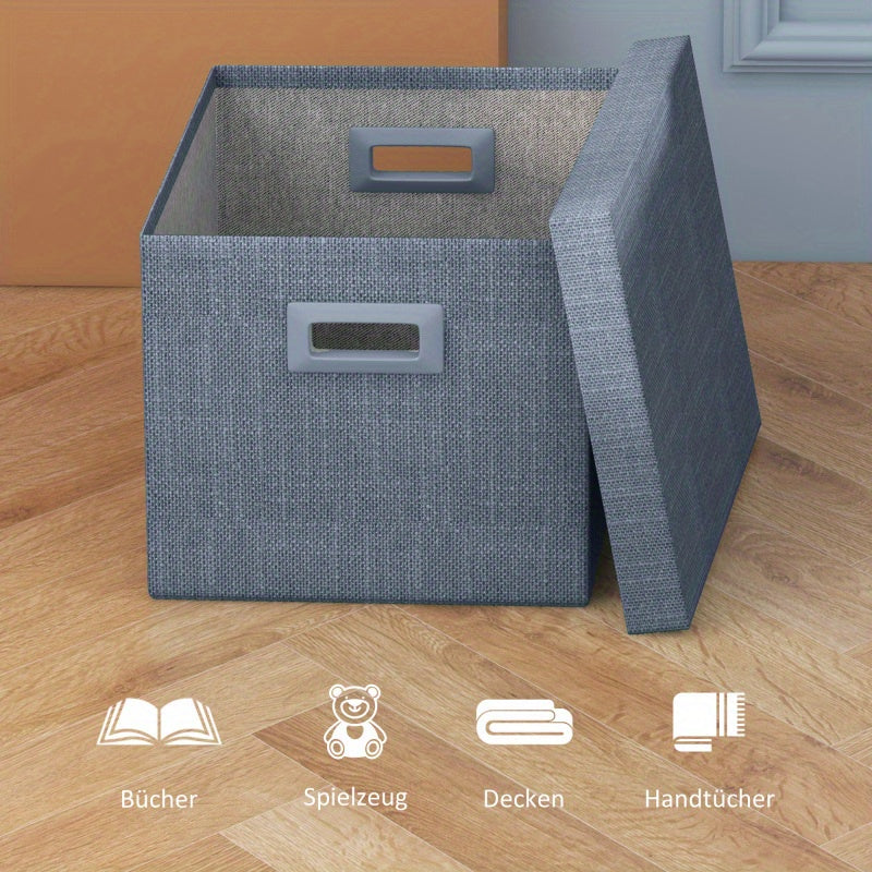 Opbergdoos – Opbergbox – Opbergmand – Opbergcontainer – Opbergkist – Set Van 2 – Stapelbaar En Inklapbaar – Polyester Met Linnen Look 30x30x29 cm Blauw
