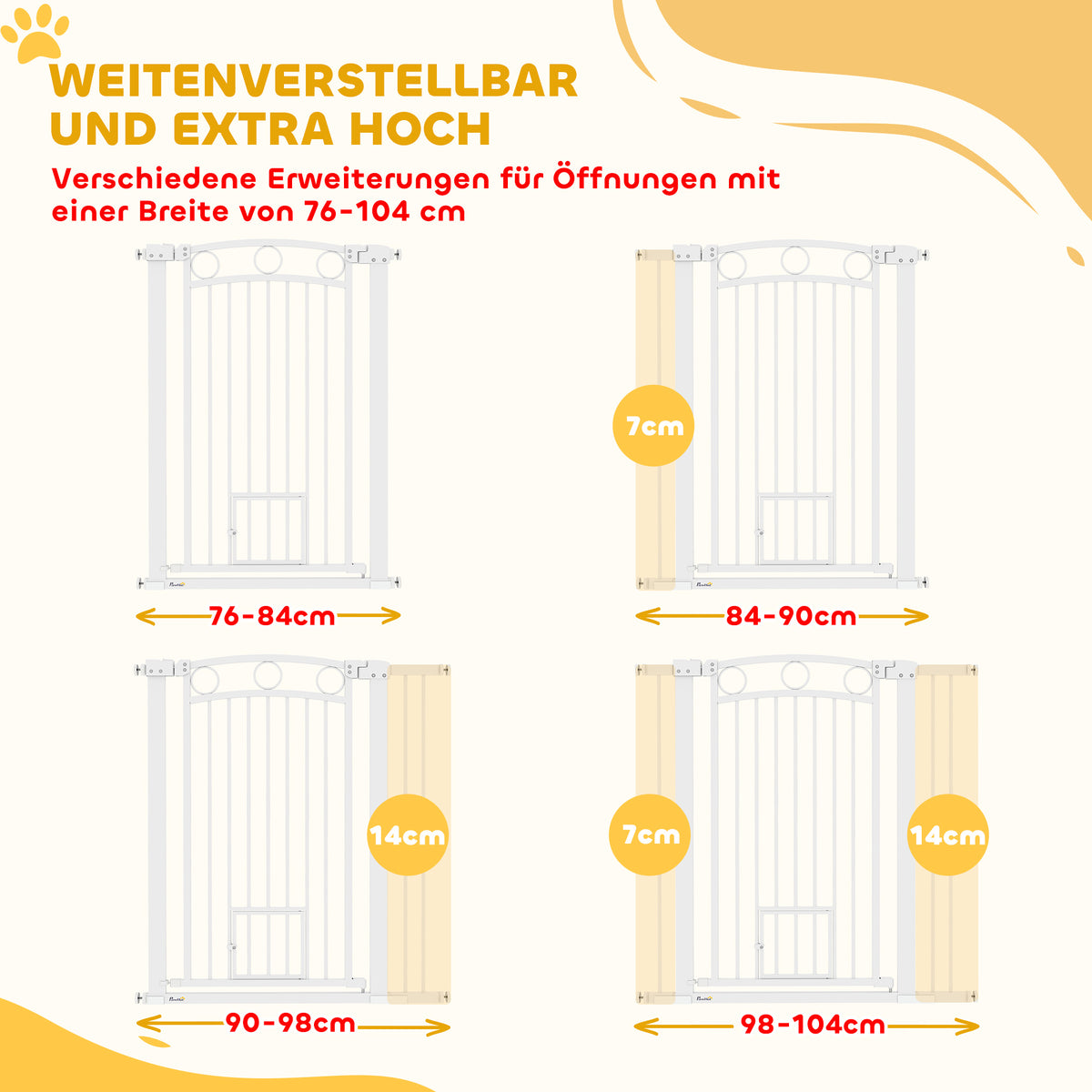 Huisdierslag – Hondenpoort – Babyhek – Traphek – Dierenhek – Wit – Verstelbare Breedte – Ingebouwd Kattenluik – 106 cm Hoog – Duurzaam PVC