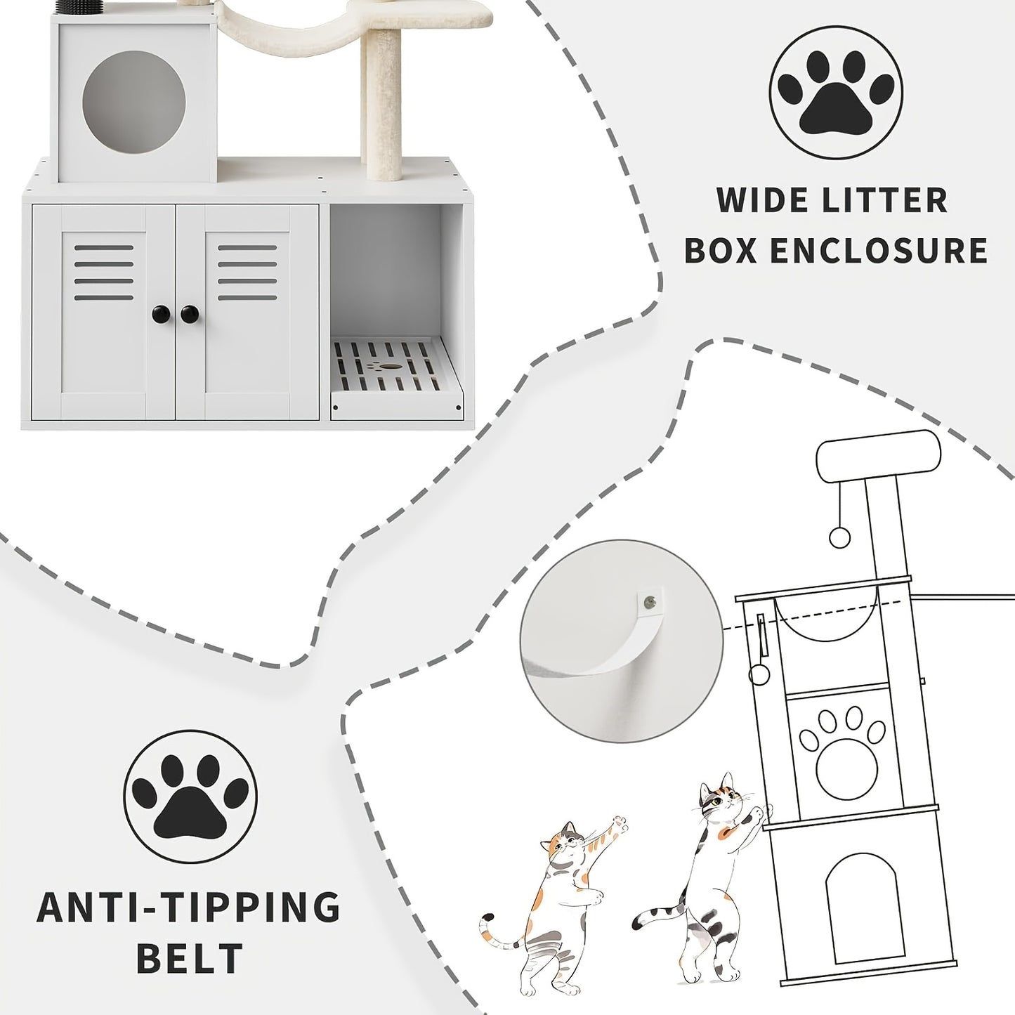 3-in-1 Cat Tree Tower with Hidden Litter Box - Multi-Level Cat Furniture House with Sisal Scratching Post, Plush Perch, Ladder & Enclosed Toilet - Space-Saving Wood Cat Tree for Cats (Compatible with Litter)