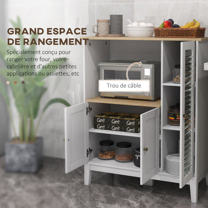 Keukenkast – Magnetronkast – Buffetkast – Opbergkast – Ovenkast – 80x35x97 cm – MDF Wit Met Houtlook – Kabeldoorvoer & Verstelbare Planken