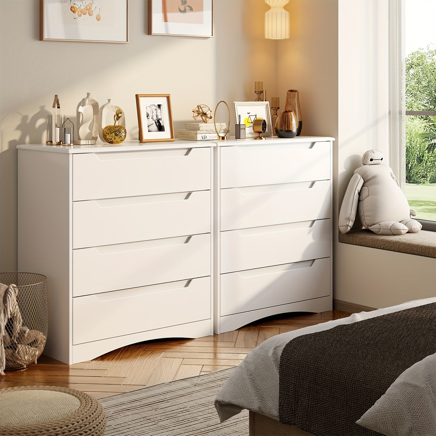 Witte 4-Ladenkast – Opbergkast – Ladekast – Dressoir – Bergkast – Stabiele Houten Constructie – Ruime 3,2+ Cu Ft Opbergruimte
