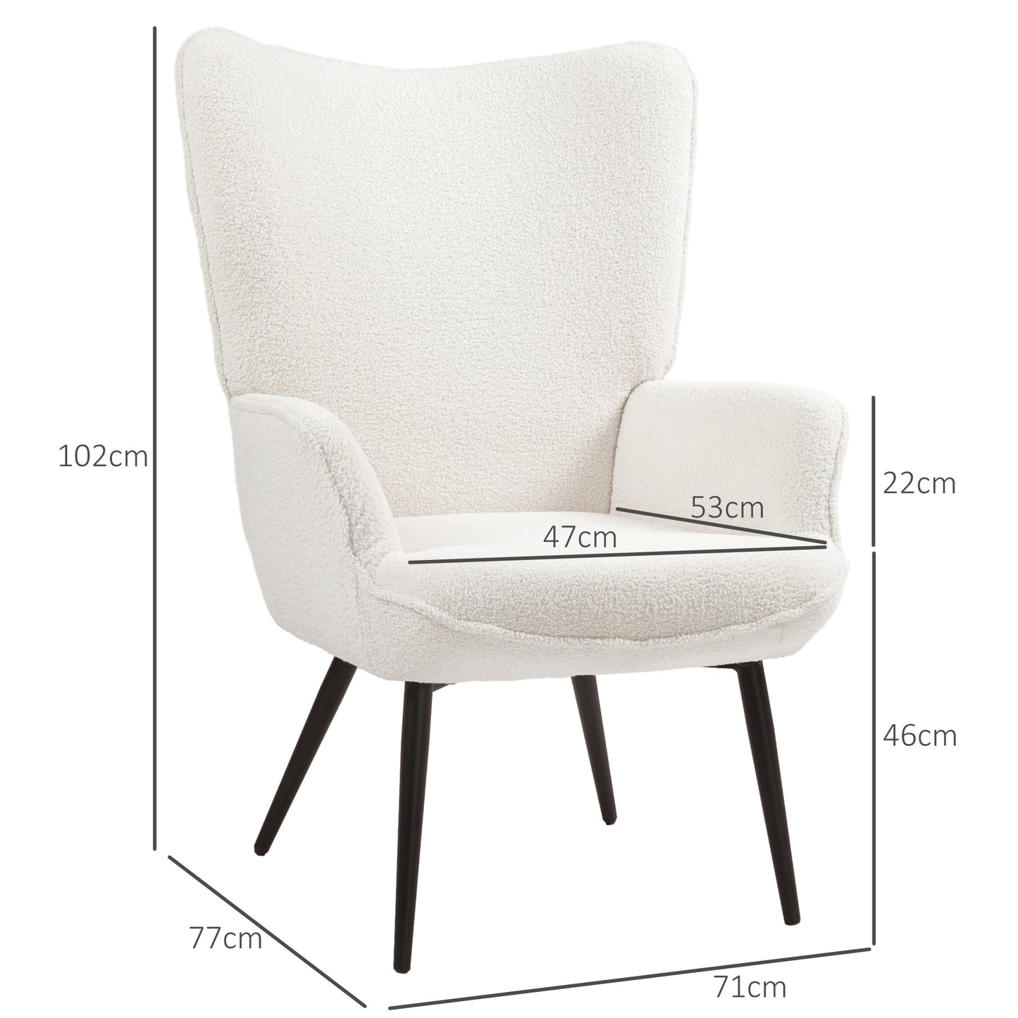 Fauteuil – Armstoel – Relaxstoel – Loungefauteuil – Zithoekstoel – Crème Kleur – Polyester Bekleding – Metalen Pootjes – 71x77x102 cm