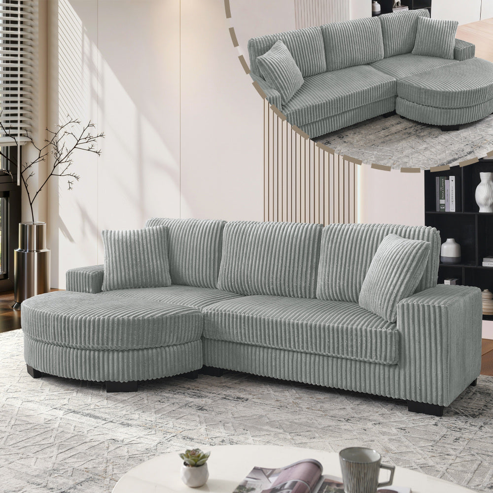 4-Zits Hoekbank – L-Vormige Bank – Sofa – Modulair – Hoekbank Met Poef – Corduroy Bekleding – Inclusief 2 Kussens – Comfortabel & Stijlvol