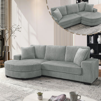 4-Zits Hoekbank – L-Vormige Bank – Sofa – Modulair – Hoekbank Met Poef – Corduroy Bekleding – Inclusief 2 Kussens – Comfortabel & Stijlvol