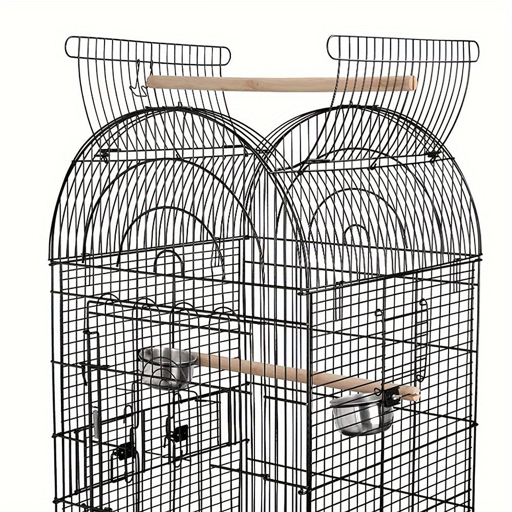 Vogelkooi – Parkietenkooi – Kanariekooi – Papegaaienkooi – Volière – Gepoedercoat Metaal – Open Bovenkant Met Rolstandaard 59x59x150 cm Zwart