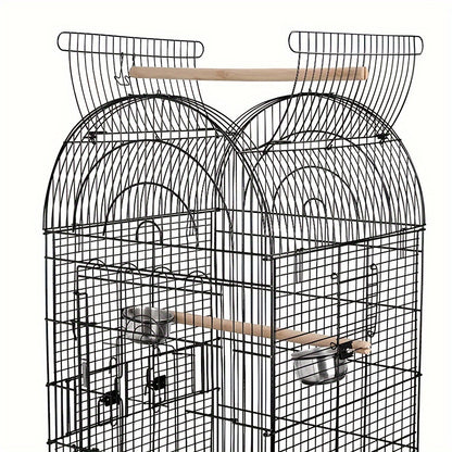 Vogelkooi – Parkietenkooi – Kanariekooi – Papegaaienkooi – Volière – Gepoedercoat Metaal – Open Bovenkant Met Rolstandaard 59x59x150 cm Zwart