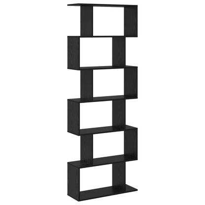 Boekenplank – Boekenrek – Wandplank – Wandrek – Boekenmeubel – Zwart Hout – 70x24x193,5 cm – Vrijstaand Met 6 Open Planken – Stevig En Minimalistisch Design