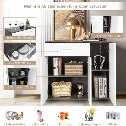 Modern Sideboard – Dressoir – Kast – Opbergmeubel – Servieskast – Grijs-Wit – Kiepbeveiliging – Verstelbare Legplank