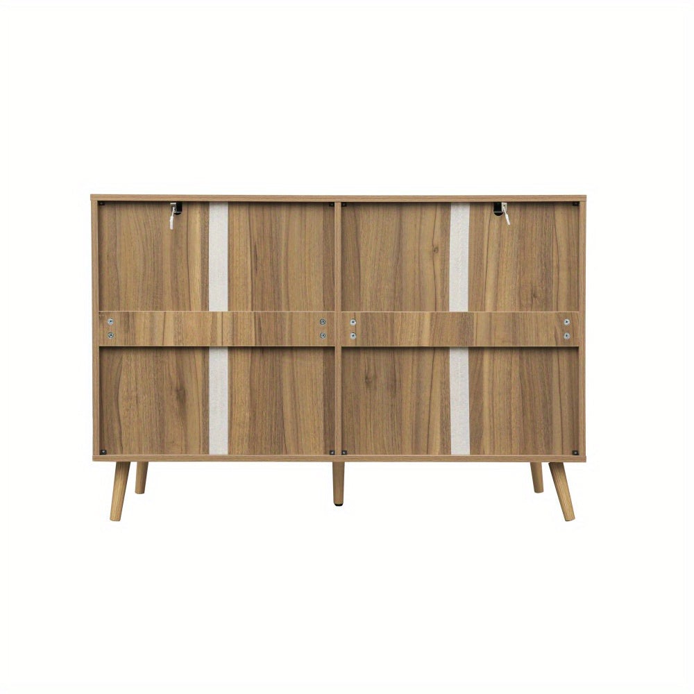 Ladekast – Ladenkast – Commode – Opbergkast – Dressoir – Walnootkleur – Rattan Ladefronten – 6 Lades – Stevige Dennenhouten Poten – 118,5 cm Breed
