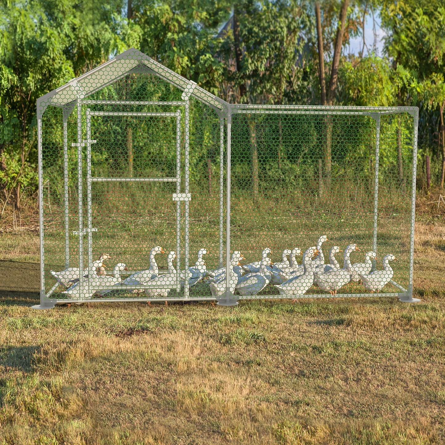 2/3m² Outdoor Chicken Run Coops with Security Lock, Galvanised Steel Frame, PVC Coated Nets & Sun Protection PE Shade Roof for Chicken Cage Poultry for Bird Small Animals Pets