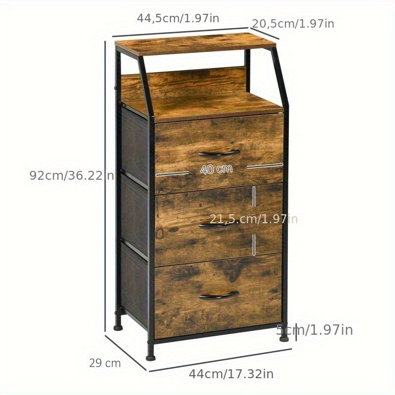 Rustic Brown Steel Frame Chest of Drawers Storage Cabinet with 3 Drawers – Classic Style, Freestanding Design for Bedroom & Living Room Organization, Easy Assembly, 3.2+ Cubic Feet Capacity, Storage Furniture, Classic Aesth