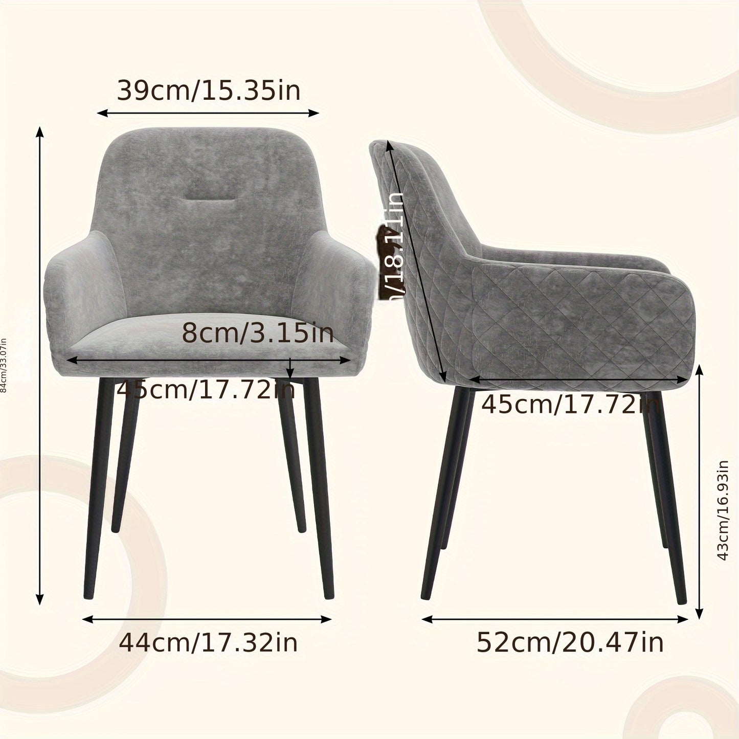 Eetkamerstoelen – Stoelen – Kuipstoelen – Keukenstoelen – Armstoelen – Hoogwaardige Stoffen Bekleding – Zwarte Metalen Poten
