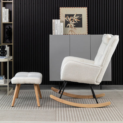 Relaxstoel – Fauteuil – Loungestoel – Schommelstoel – Draaifauteuil – Witte Relaxstoel Met Voetensteun – Breed Zitvlak 65 cm – Stevige Schommelmechaniek Met Hoofdsteun