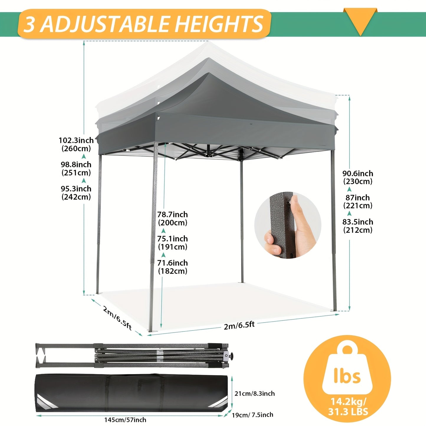 Partytent – Pop-up Tent – Vouwtent – Tuinpaviljoen – Easy Up Partytent – 2x2 m – Hoogte Verstelbaar – Inklapbaar Met Draagtas