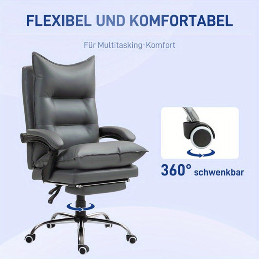 Bureaustoel – Bureaustoel – Werkstoel – Computerstoel – Directiestoel – Ergonomisch Met Verstelbare Rugleuning – Inclusief Voetensteun – Donkergrijs – Comfortabel En Duurzaam