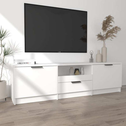 Houten Tv-Meubel – Tv-Meubelkast – Tv-Stand – Mediamöbel – Tv-Meubel Wit – Massief Hout – 140x35x40 cm – Praktische Opbergruimte