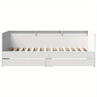 Bedbank – Daybed – Slaapbank – Logeerbed – Bedlade – Wit – 75x190 cm – Hout – Ruimtebesparend Met Ladeopbergruimte