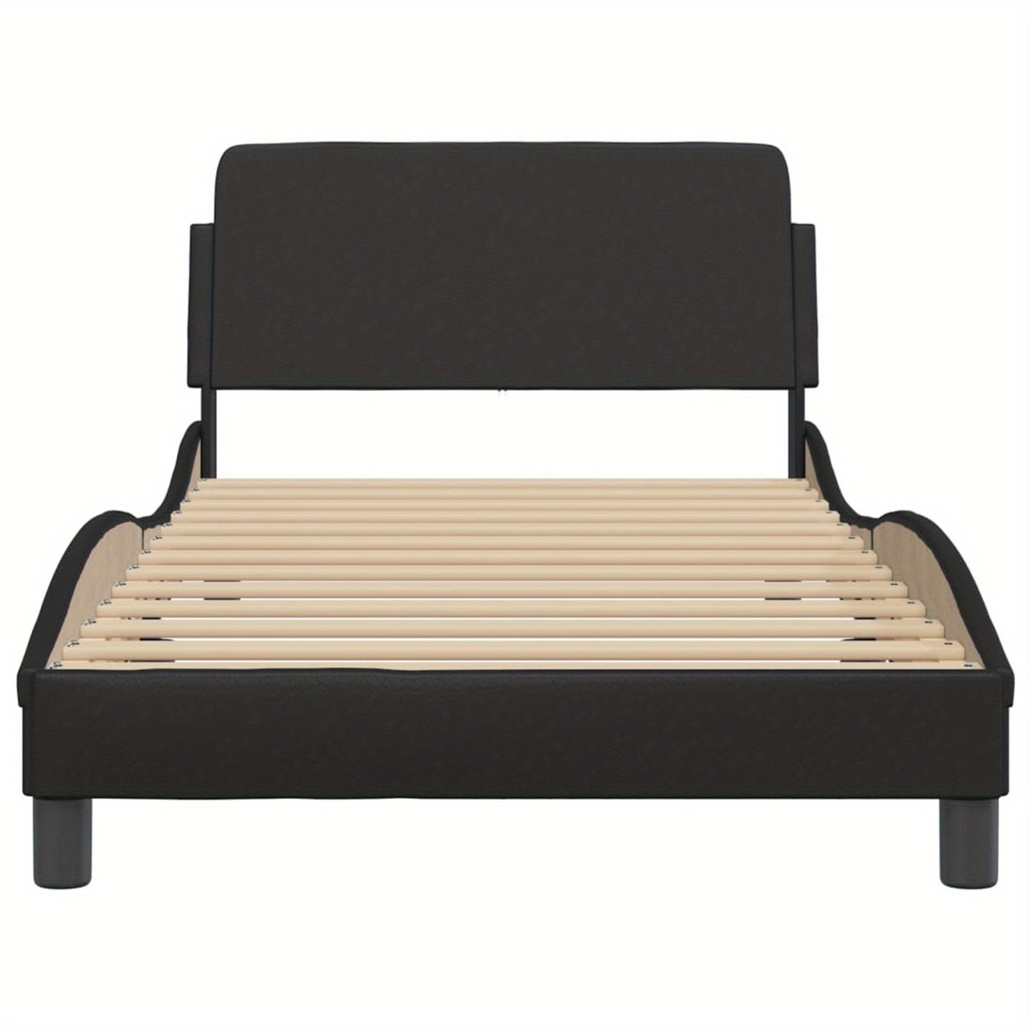 Bed frame with headboard black 100x200 cm faux leather with Slat Support Platform Bed Frame Suitable for Mattress Size 100 x 200 cm (without mattress) for Bedroom