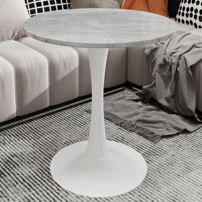 Ronde Salontafel – Bijzettafel – Koffietafel – Eettafel – Tafel – Kunstmarmer Blad – Lichtgrijze IJzeren Poot – 70 cm Diameter – Geschikt voor 2-4 Personen