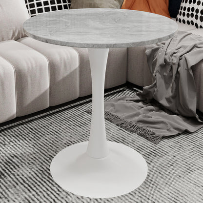 Ronde Salontafel – Bijzettafel – Koffietafel – Eettafel – Tafel – Kunstmarmer Blad – Lichtgrijze IJzeren Poot – 70 cm Diameter – Geschikt voor 2-4 Personen