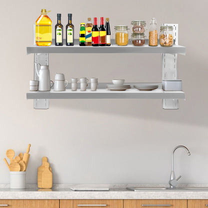 Wandrek – Wandplank – Opbergrek – Muurrek – Keukenrek – RVS Roestvrijstaal – 100 x 32 cm – Draagvermogen 35 kg