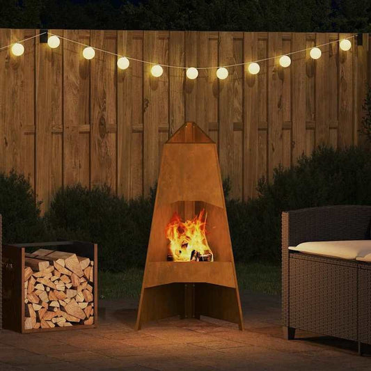 Grote Buitenhaard – Terrashaard – Vuurschaal – Tuinhaard – Buitenkachel – Metalen Verticale Tapered Stove – Bruine Poedercoating Houtlook – 50x50x95 cm – Robuust & Weerbestendig
