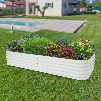 Raised Garden Beds Outdoor – Verhoogde Tuinbak – Plantenbak – Moestuinbak – Kruidenbak – Metaal – Modulair 14-in-1 – 285x60x43 cm – Wit Lichtgrijs – Roestbestendig – Eenvoudige Montage