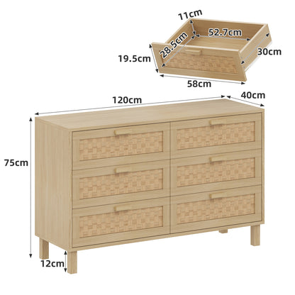 Modern Tall Sideboard Cabinet with Six Drawers - Beige Storage Organizer, Non-Wood Material, Floor-Standing Design for Living Room, Dining Room, Bedroom - Ample Storage Furniture