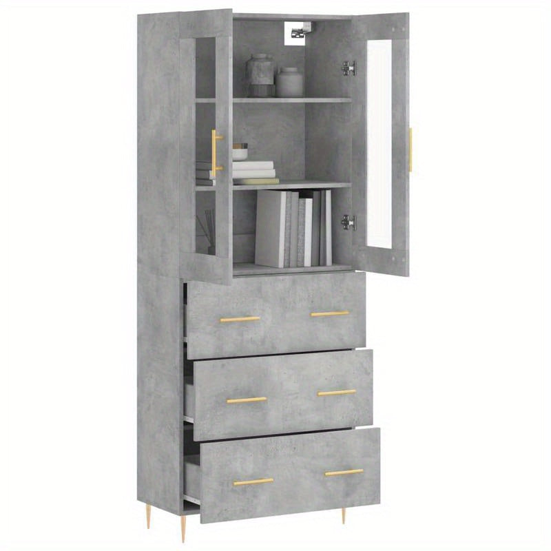 Hoge Kast – Opbergkast – Kast Met Deuren – Bergkast – Boekenkast – Grijs Betonlook – 180 cm Hoog – Duurzaam Hout