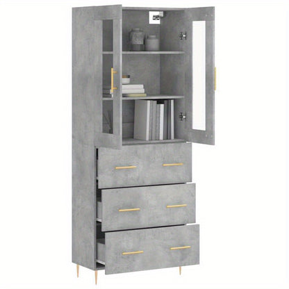 Hoge Kast – Opbergkast – Kast Met Deuren – Bergkast – Boekenkast – Grijs Betonlook – 180 cm Hoog – Duurzaam Hout