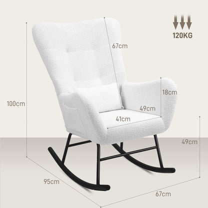 Schommelstoel – Relaxstoel – Wipstoel – Schommelzetel – Loungestoel – Teddy Stof – Met Metalen Onderstel – Voorzien Van Zijzak – Ergonomische Rugleuning