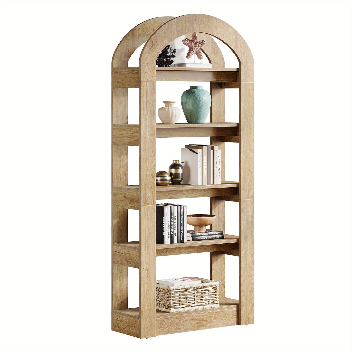 5-laags Boekenkast – Boekenplank – Staande Kast – Opbergrek – Display Rek – Eikenhout Kleur – Modern Design – Robuuste MDF Constructie