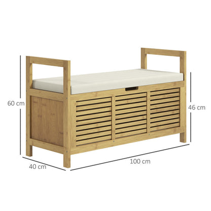 Modern Bamboo & Metal Shoe Storage Bench with Soft Cushioned Seat - Freestanding Entryway Organizer with Hidden Storage, Space-Saving Design for Hallway, Living Room, Bedroom - Sturdy Shoe Rack Bench with Soft Padding, 39.4"x