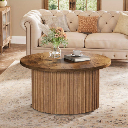 Ronde Salontafel – Farmhouse Koffietafel – Woonkamer Tafel – Bijzettafel – Rond Houten Tafel – Metalen Onderstel – Modern Eiken Look – Duurzaam & Ruimtelijk
