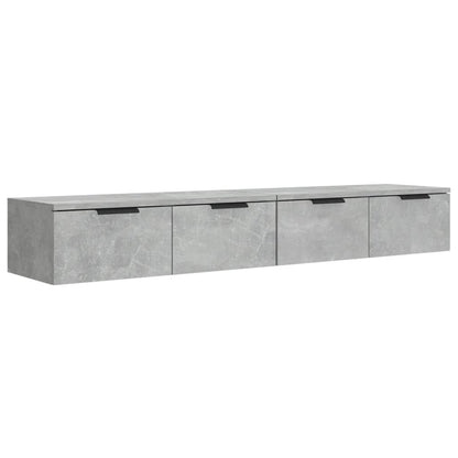 Wandkast – Opbergkast – Vakkenkast – Boekenkast – Dressoir – Set van 2 – Betongrijs – Fineerhout – 68x30x20 cm – Eenvoudige Wandmontage