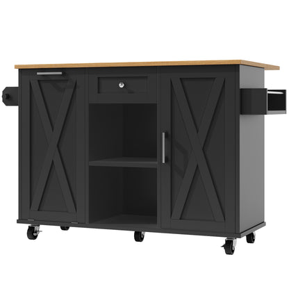 Keukeneiland – Keukentrolley – Keukenkast – Buffetkast – Keukenwagen – Inklapbaar Werkblad – Verstelbare Legplanken – 3D MDF-deuren – Metalen Handgrepen – Zwart – 142×40/63×87 cm