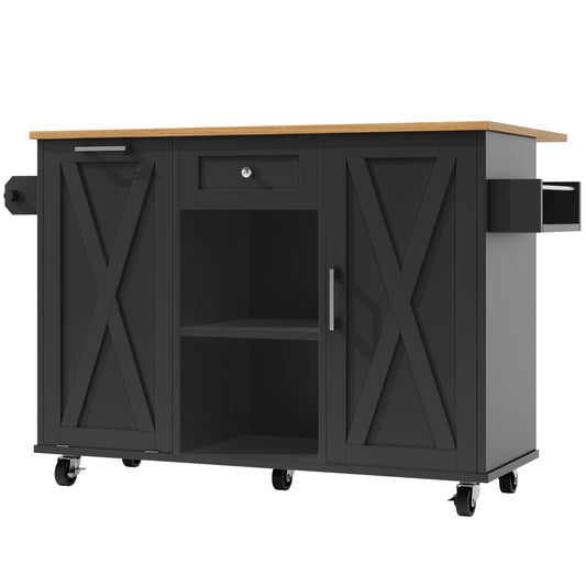 Keukeneiland – Keukentrolley – Keukenkast – Buffetkast – Keukenwagen – Inklapbaar Werkblad – Verstelbare Legplanken – 3D MDF-deuren – Metalen Handgrepen – Zwart – 142×40/63×87 cm