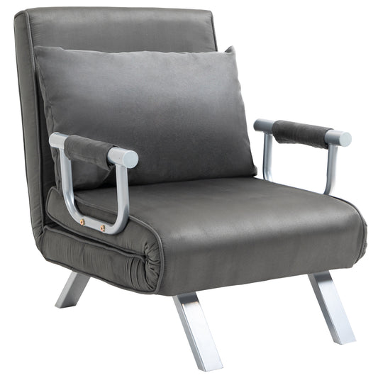 Slofstoel – Fauteuil – Relaxstoel – Zetel – Bedstoel – Verstelbare Rugleuning 5 Posities – Afneembare Wasbare Suède Bekleding – Metaal Frame – Grijs